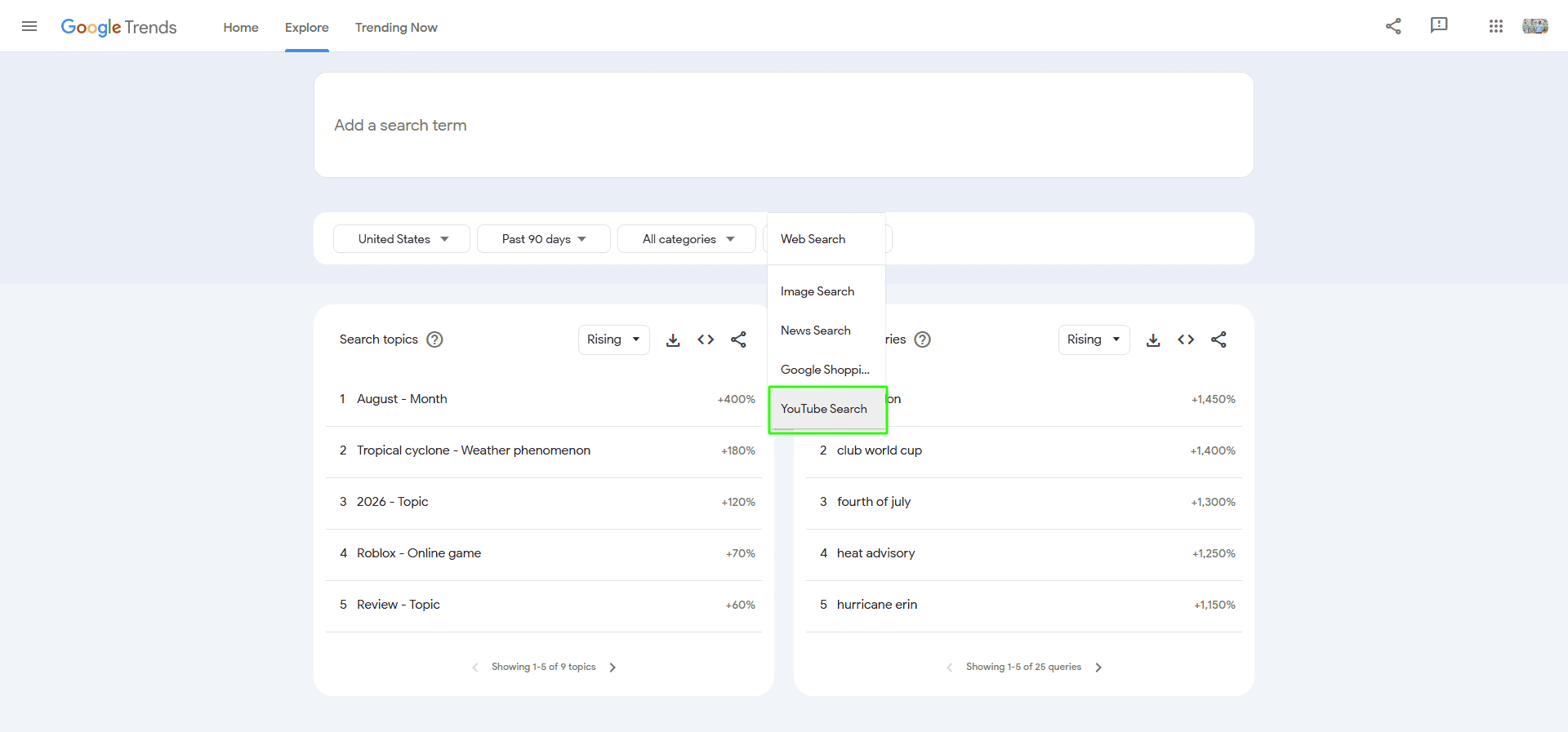 Google Trends YouTube Search