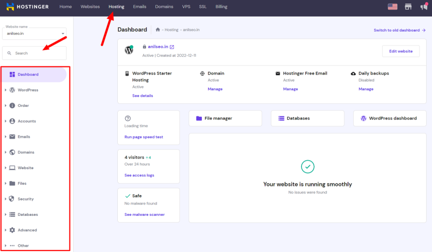 hostinger hpanel user interface