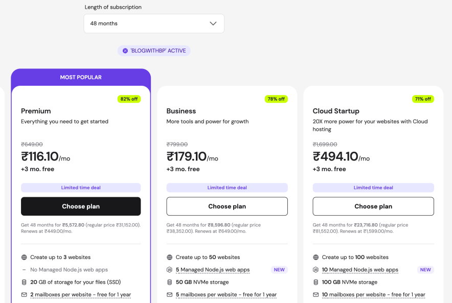 select a hostinger hosting plan