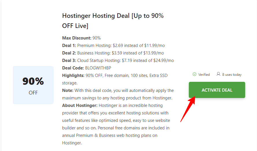 step 1 Decide on Hosting Deal & Tap on the Activate Deal Button