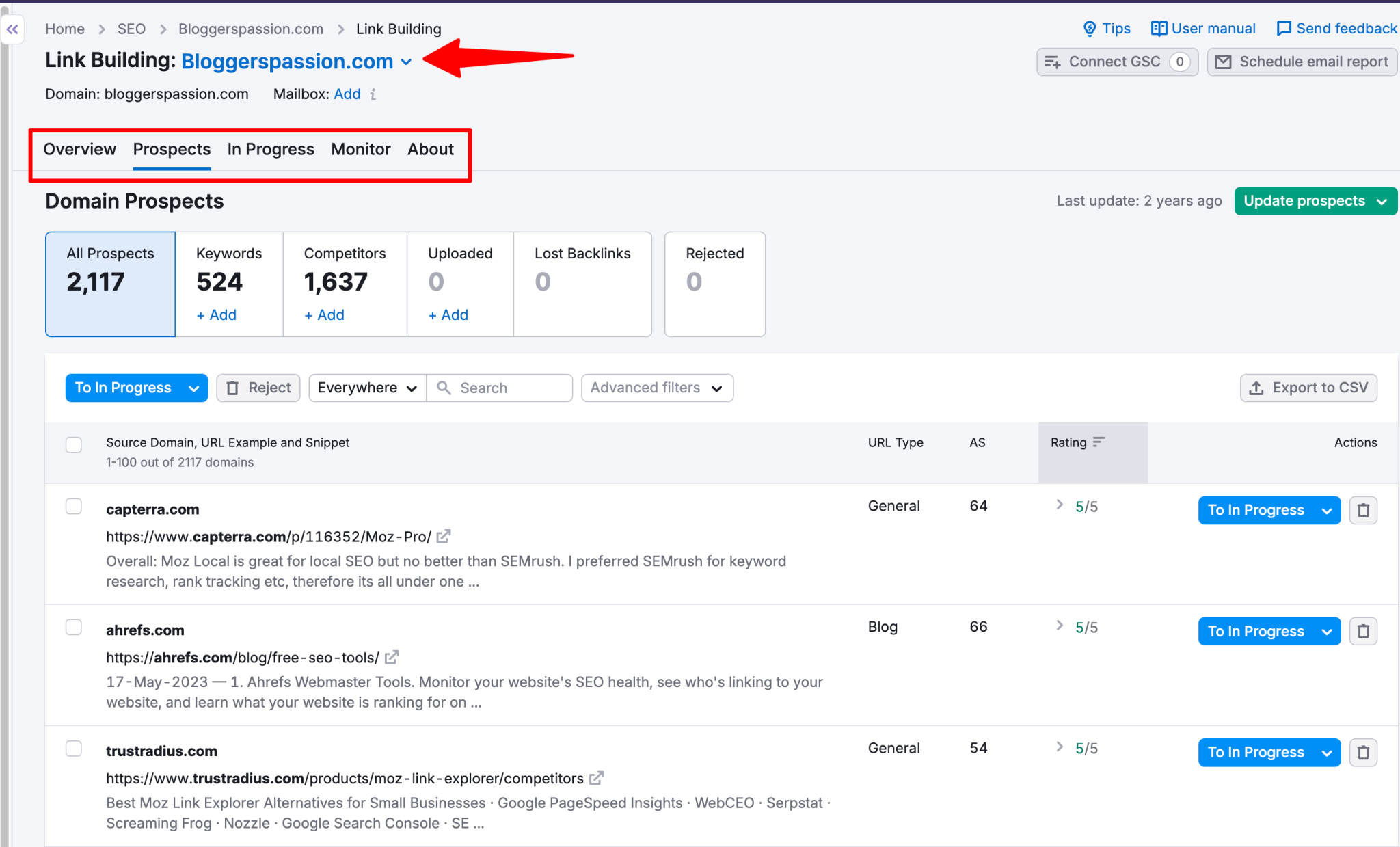 Semrush Link Building tool