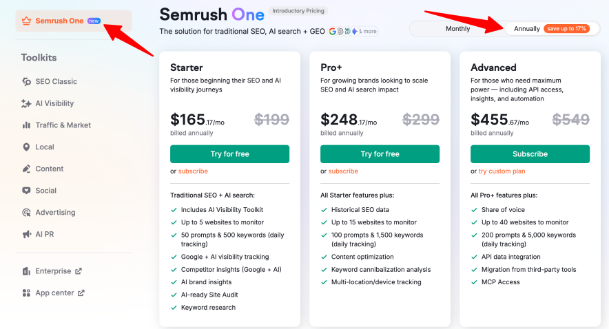 activate 17% off on semrush one plans