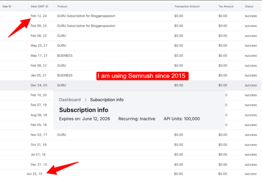my semrush account info
