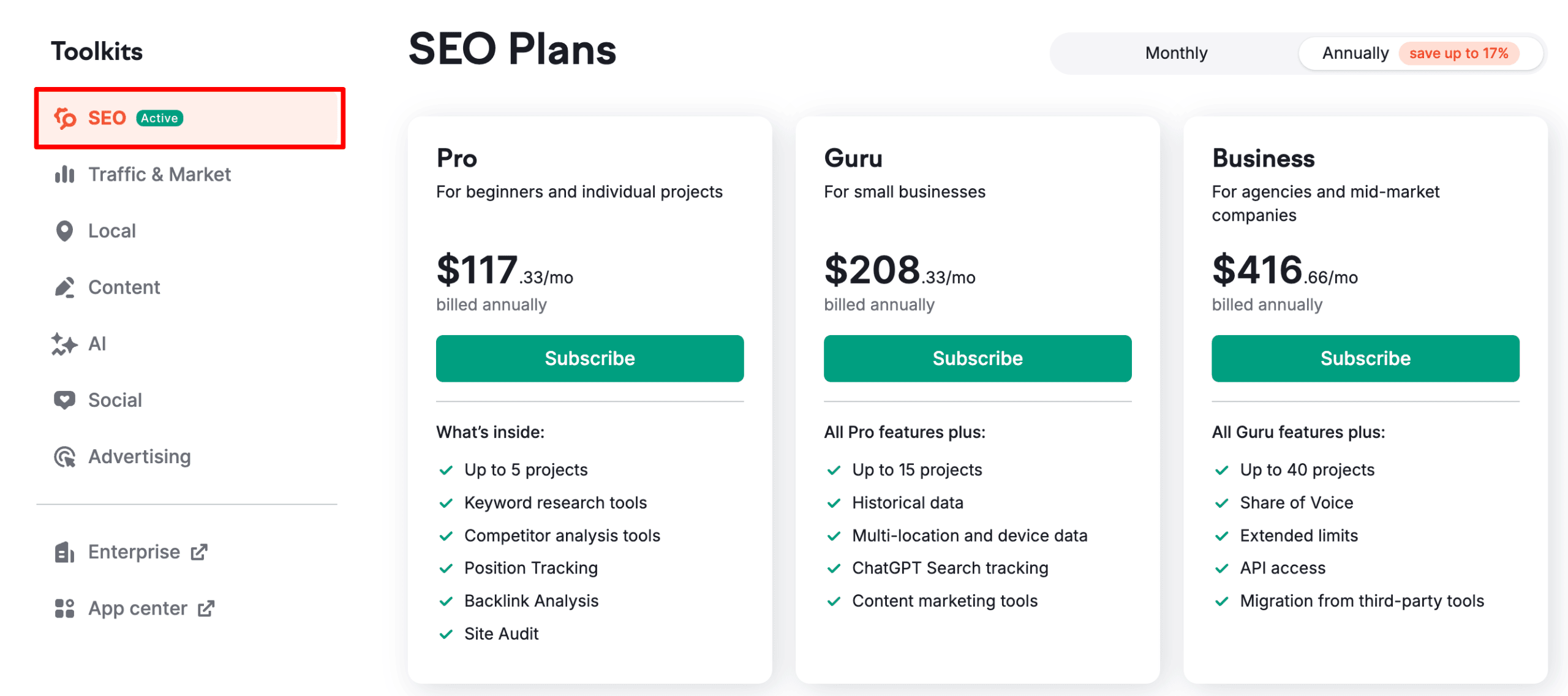 semrush pricing