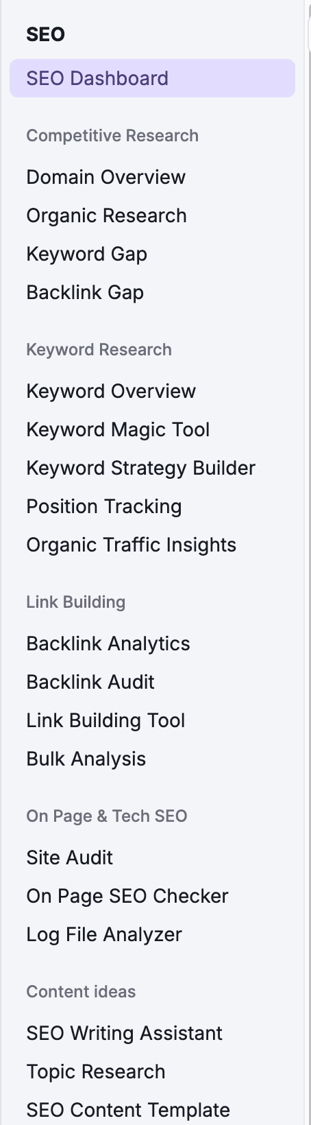 semrush user interface