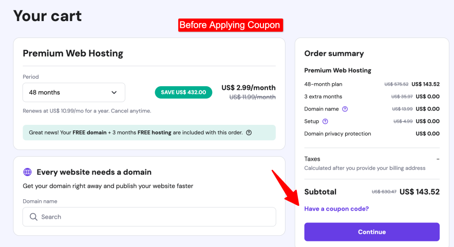 Hostinger Before coupon