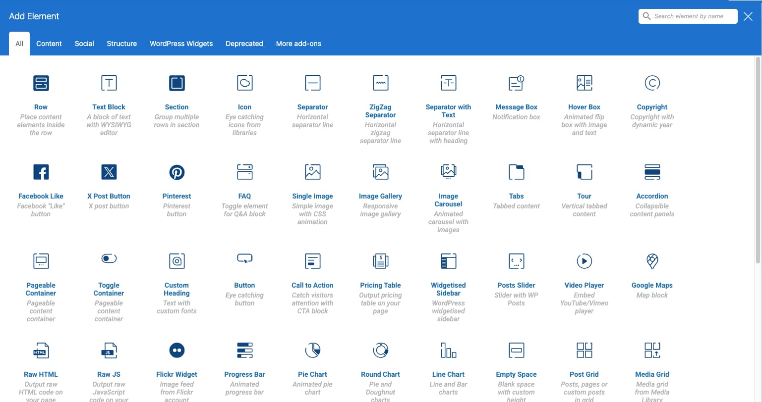 WPBakery Frontend Editor Elements Window