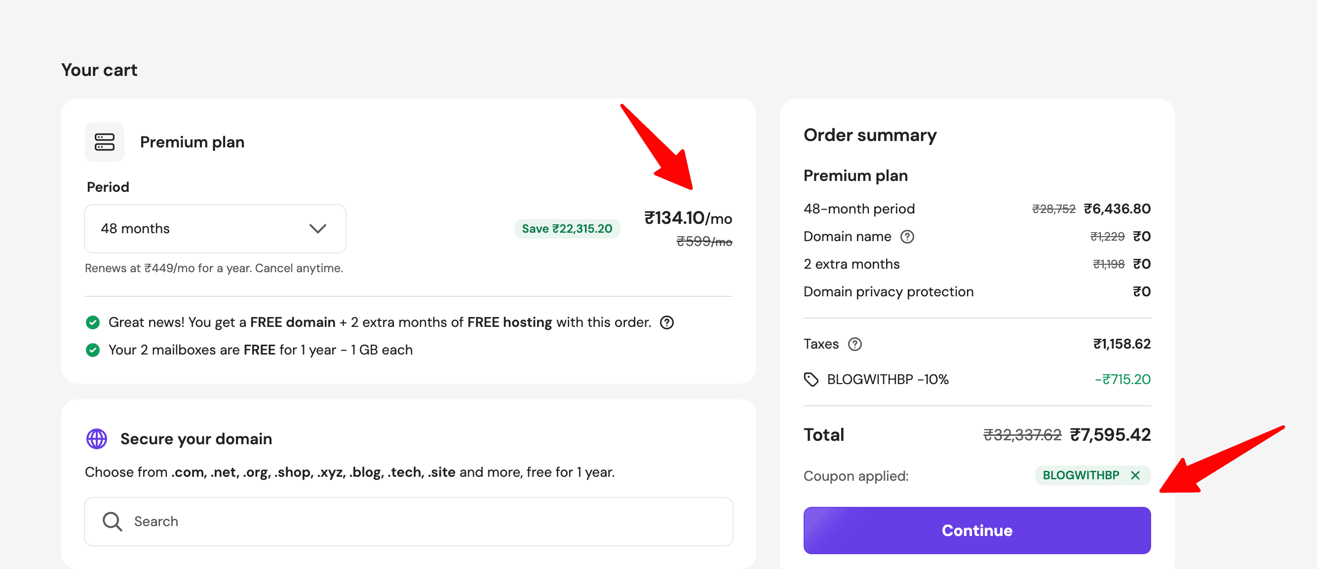 hostinger coupon india is applied
