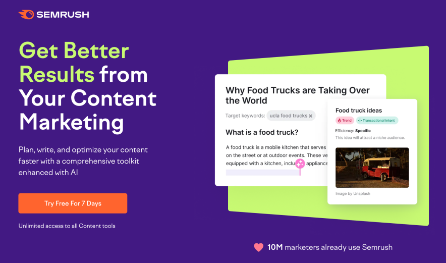 semrush pro trial bundle which also include a 14 days access to content toolkit of semrush