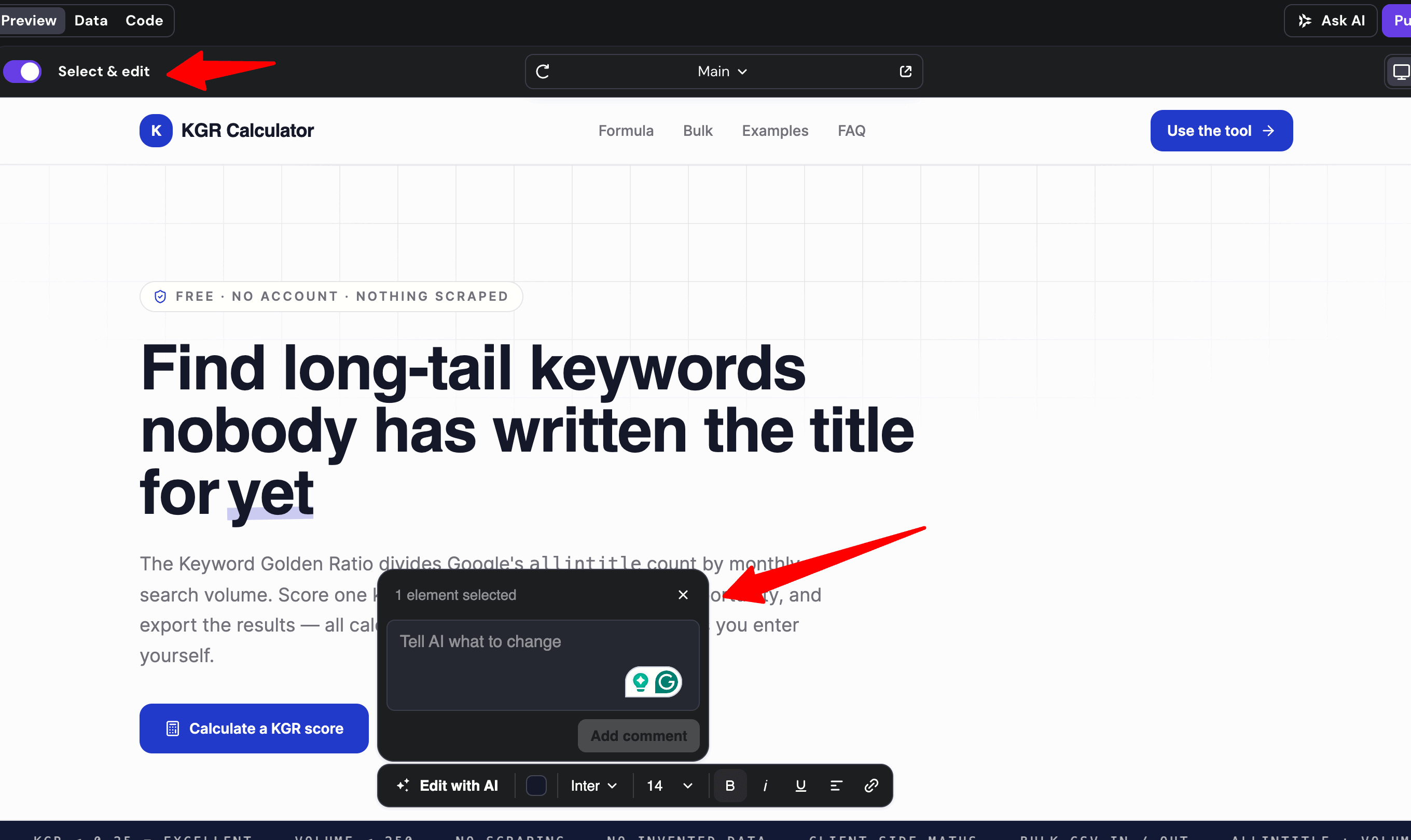 editing elements on the front end