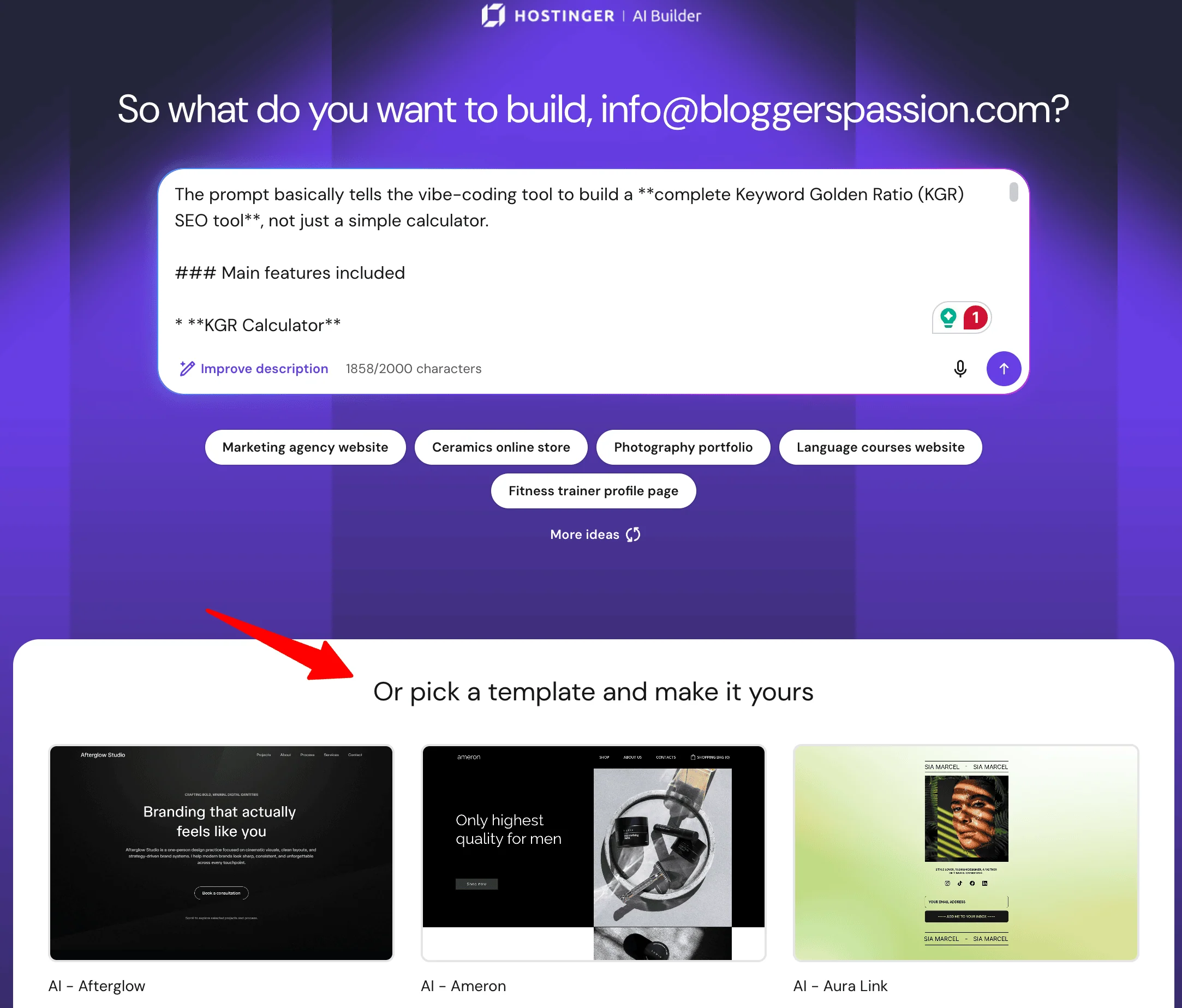 hostinger ai builder manual mode