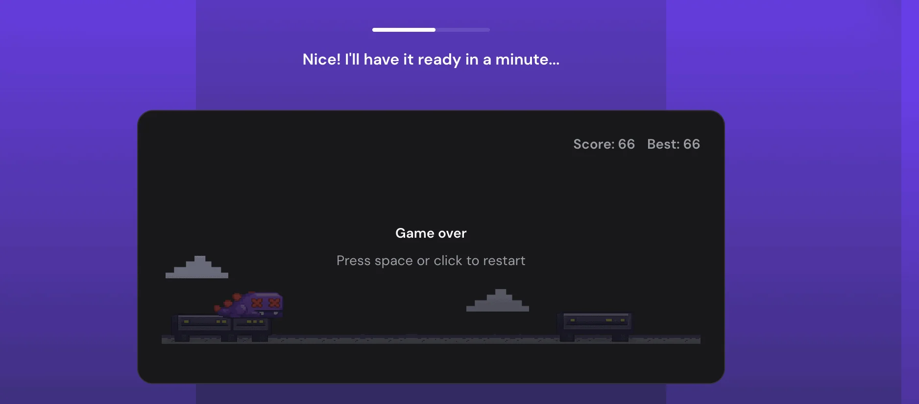 play the dinosaur game while the Hostinger website builder is launching your site to the world