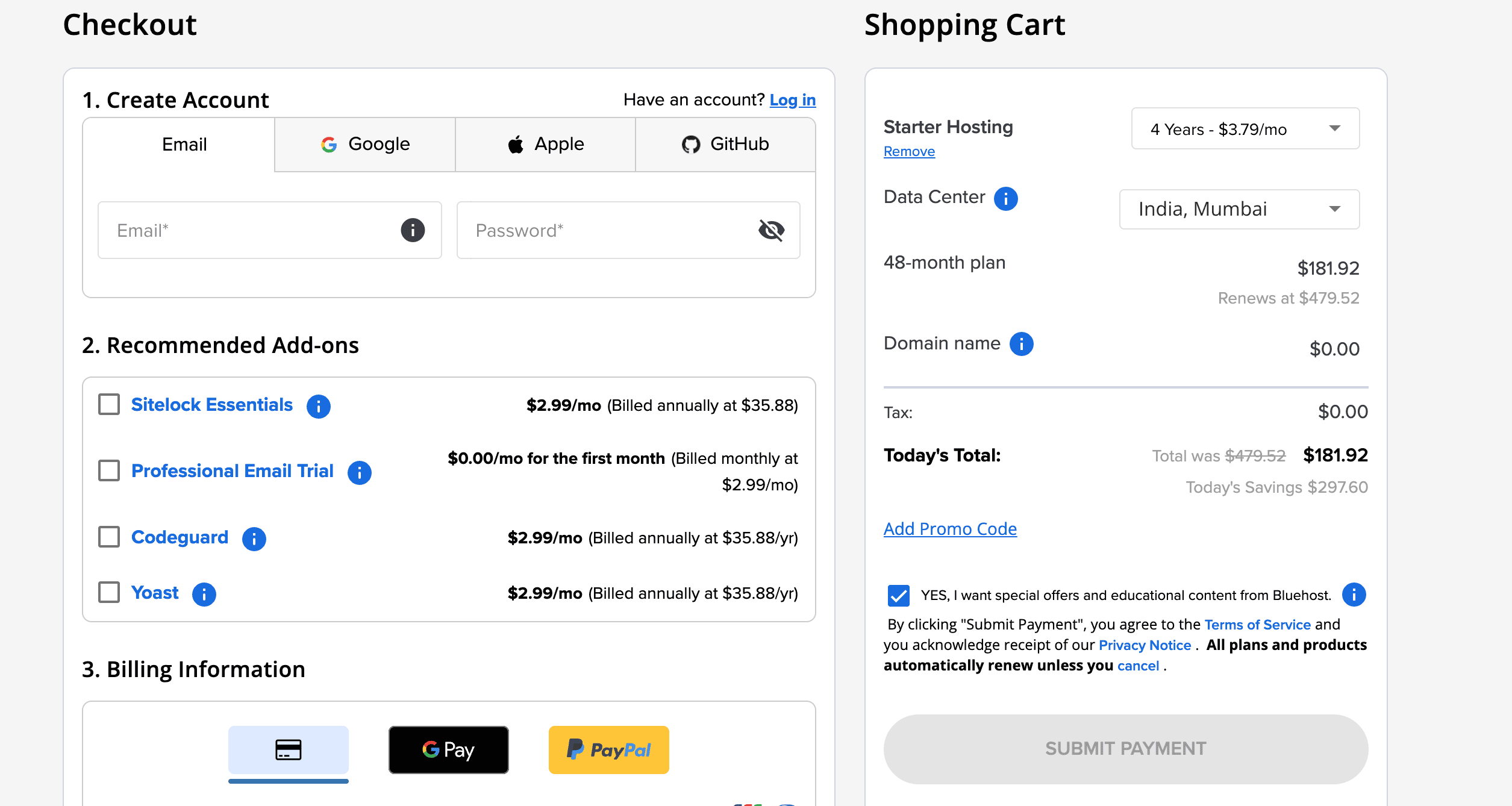 bluehost pricing after coupon code applied