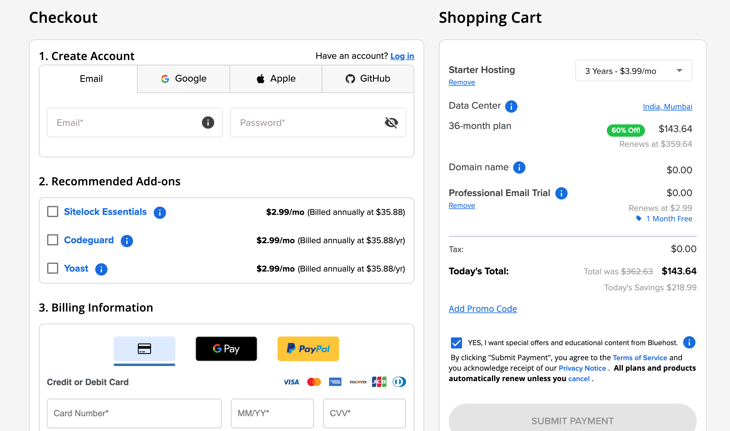 bluehost pricing after coupon code applied