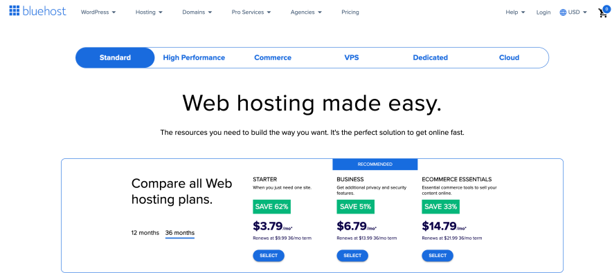 choose a bluehost hosting discounted plan
