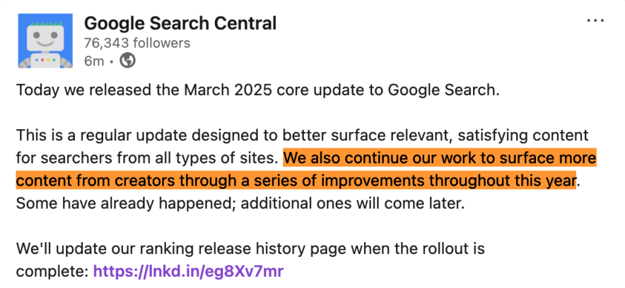 google march core update 2025 announcement by google search central on X
