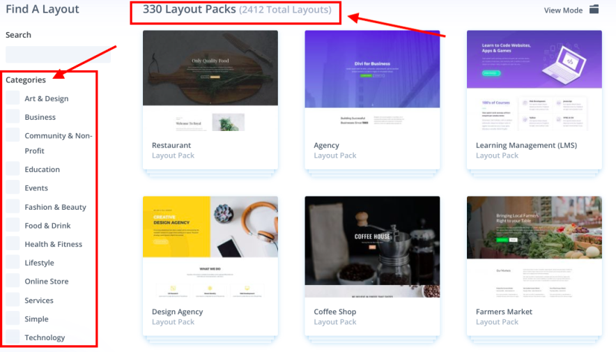 Divi theme layouts