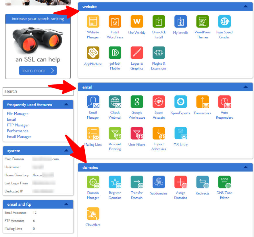 cpanel interface