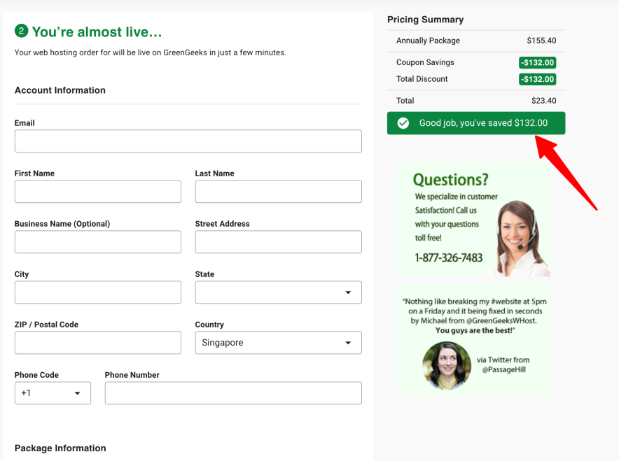 the greengeeks coupon code will apply automatically