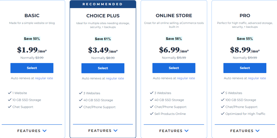 bluehost latest pricing