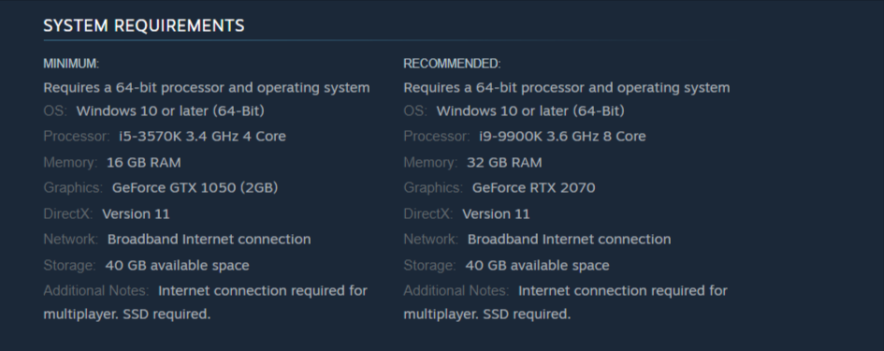 palworld system requirements