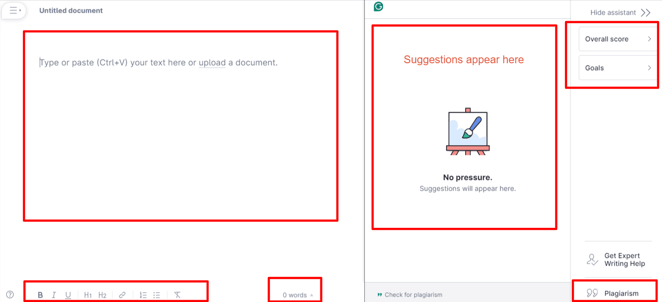 user interface of grammarly