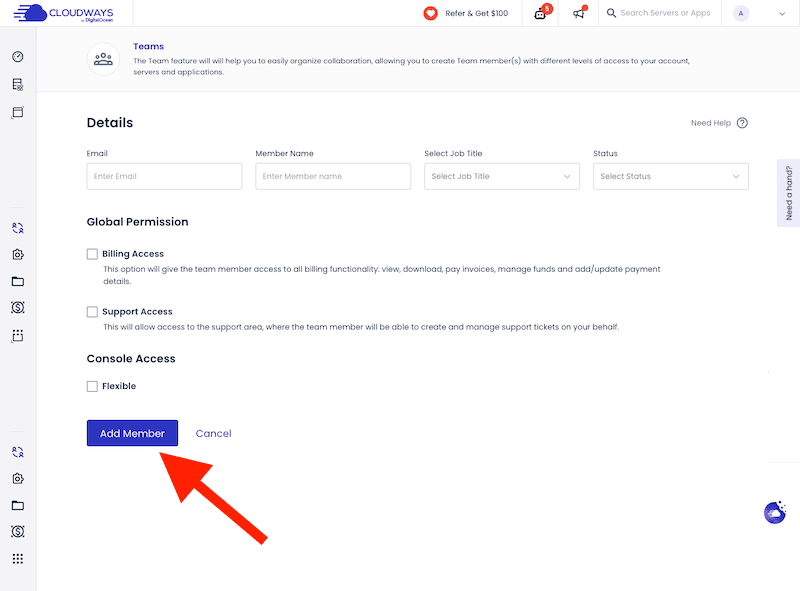 cloudways add team