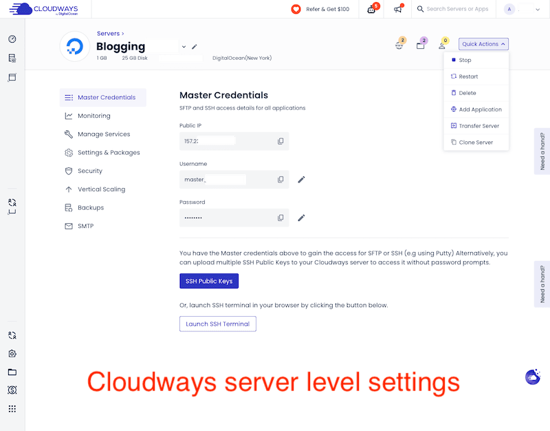 cloudways server level settings