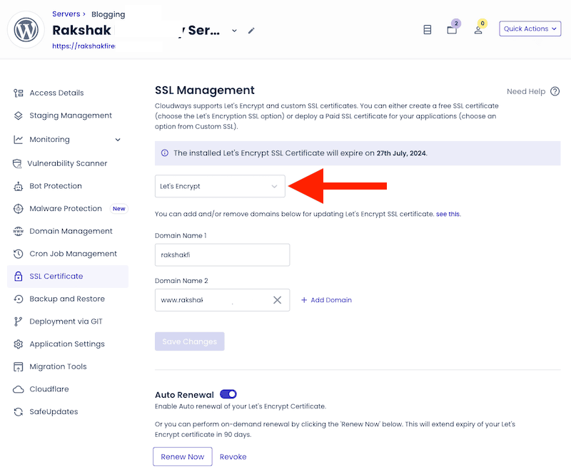 cloudways ssl installation