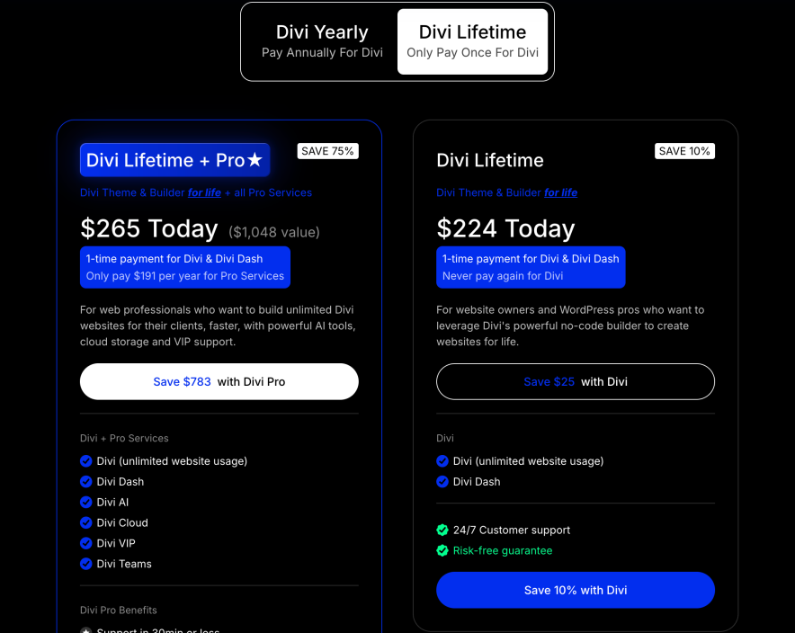divi lifetime discounted plans