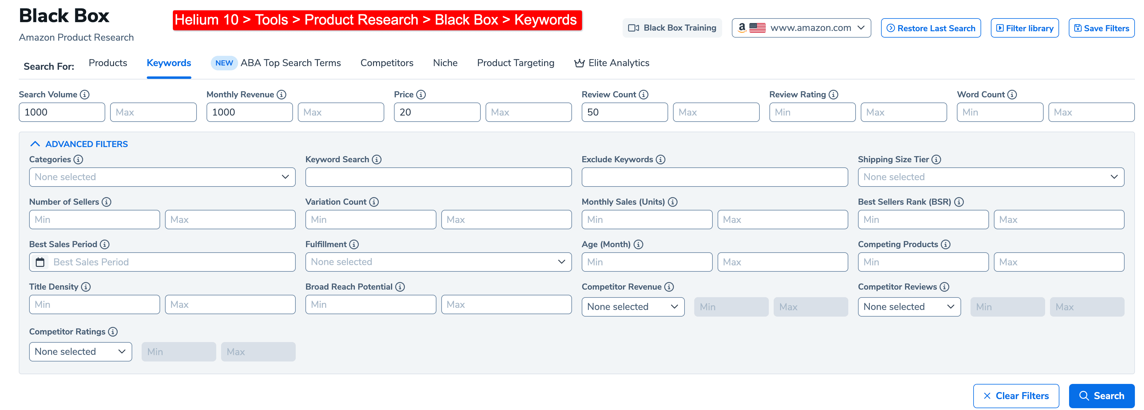 Helium 10 - finding a product idea using keywords