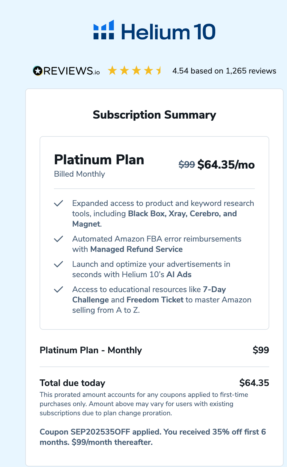 Step 2 Choose a Helium 10 Discounted Plan & Make the Payment