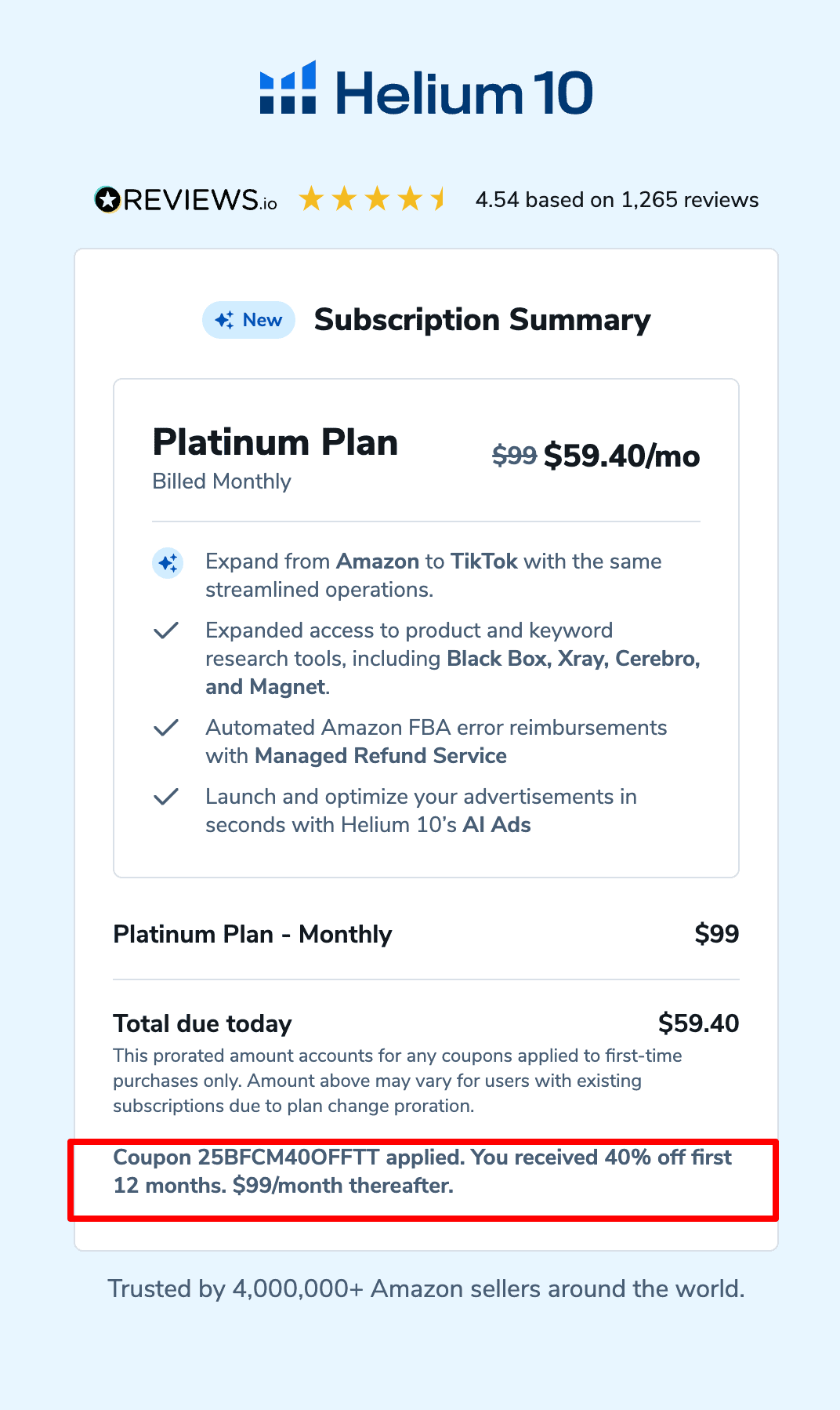 Step 2 Choose a Helium 10 Discounted Plan & Make the Payment