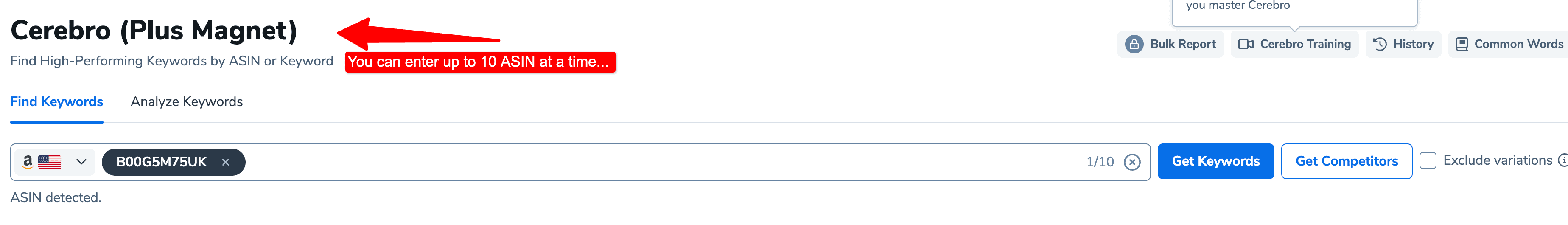 cerebro - helium 10 keyword research tool