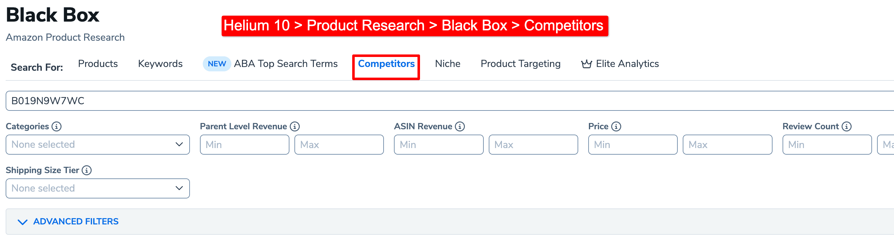 helium 10 - finding a product idea using competitor product