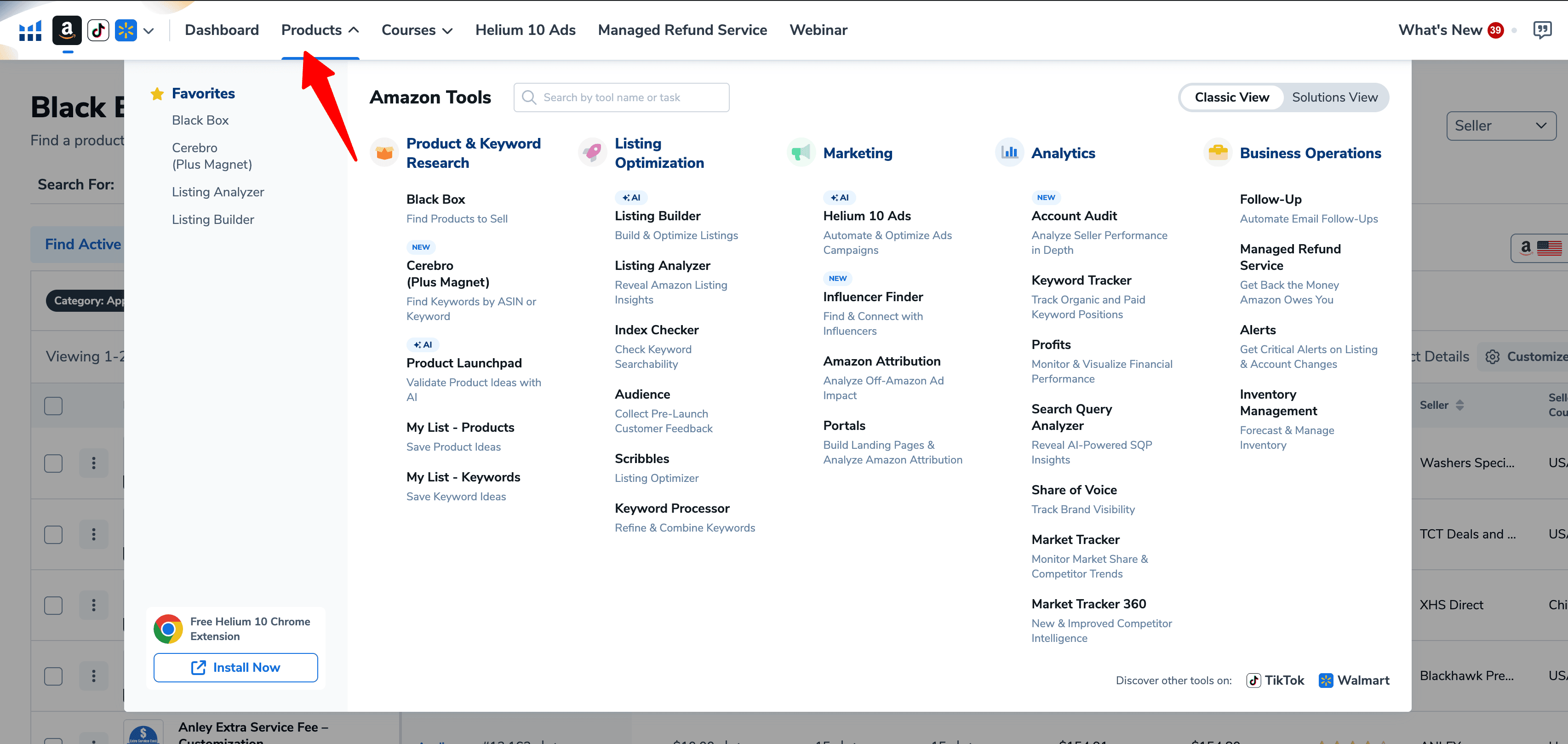 the new user interface of helium 10