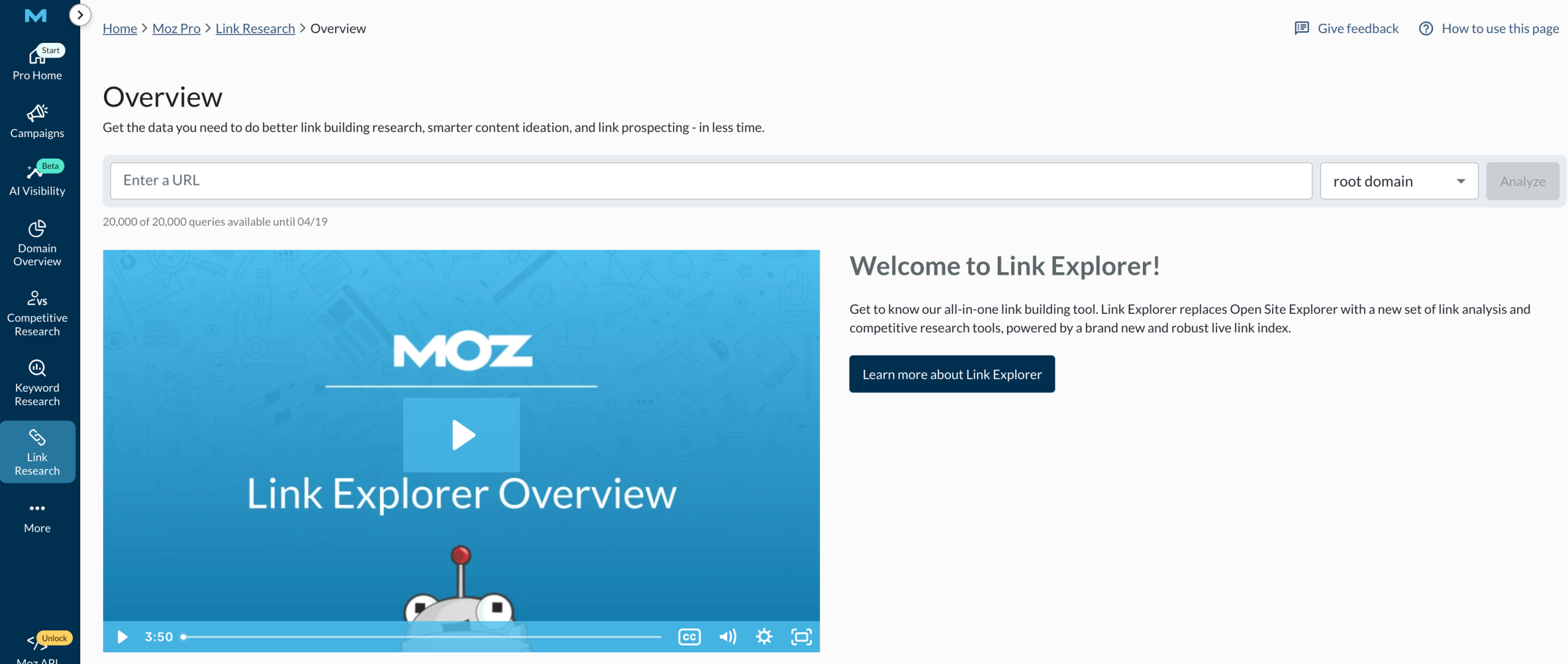 Perform Competitor Research using Link Explorer