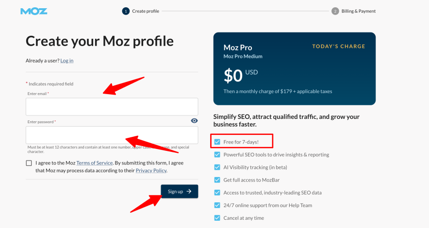 Step 2 Free Signup to Moz