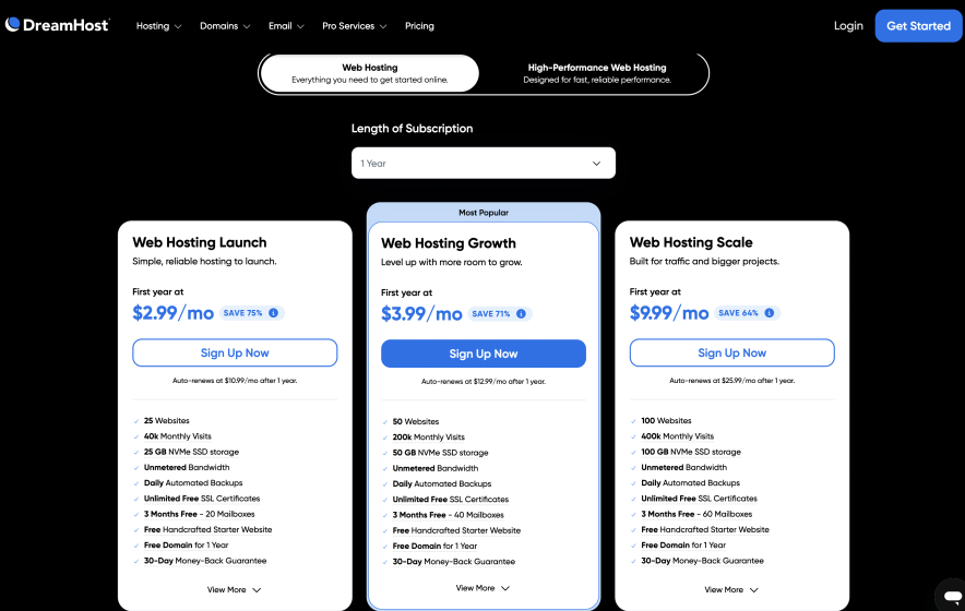 dreamhost hosting plans