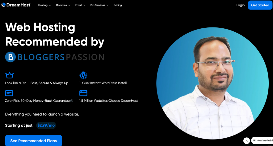 dreamhost offer page powered by bloggerspassion