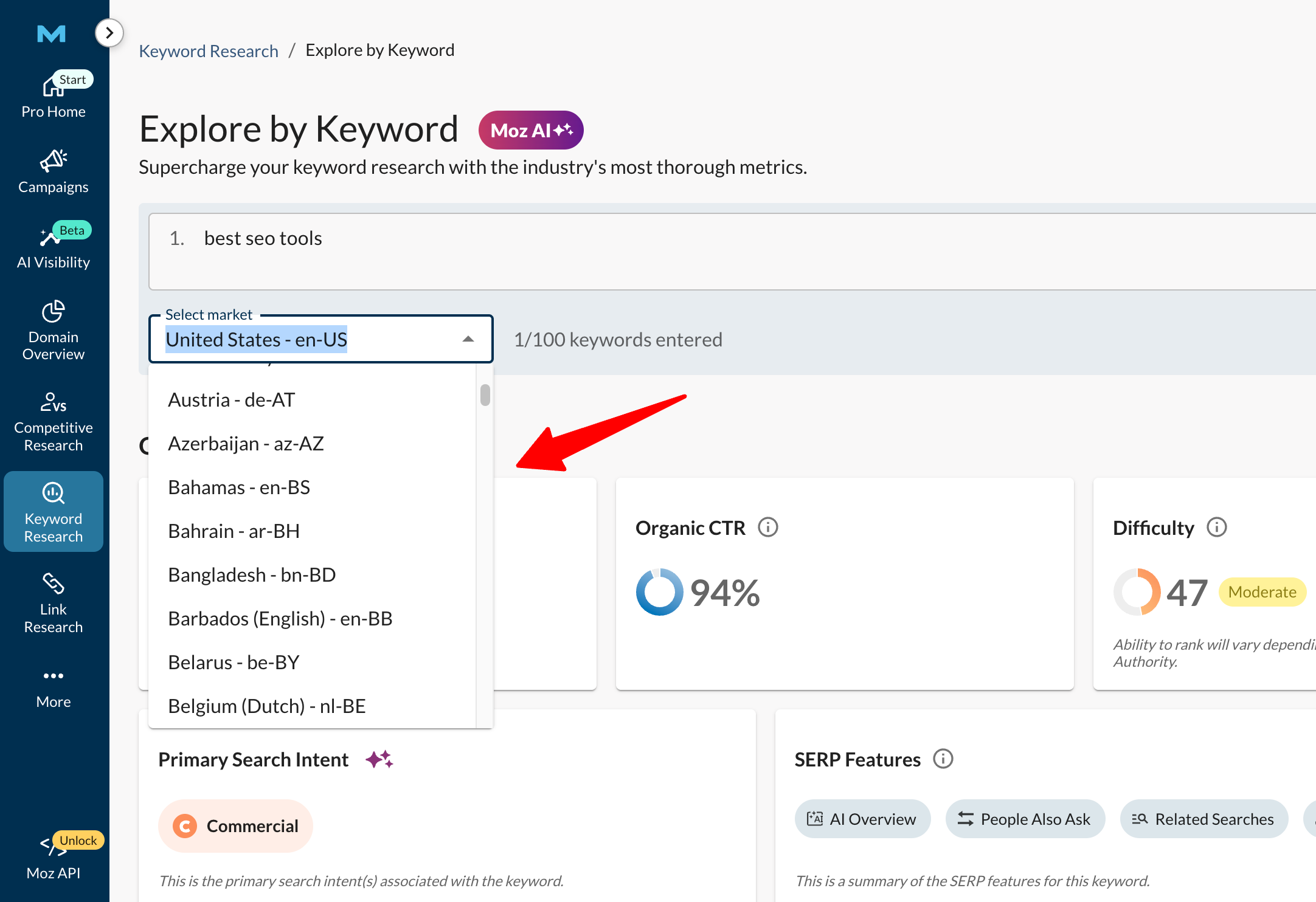 50+ countries keyword data is available in the moz
