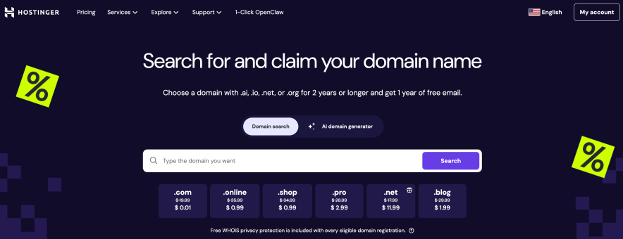 Hostinger Domain Pricing