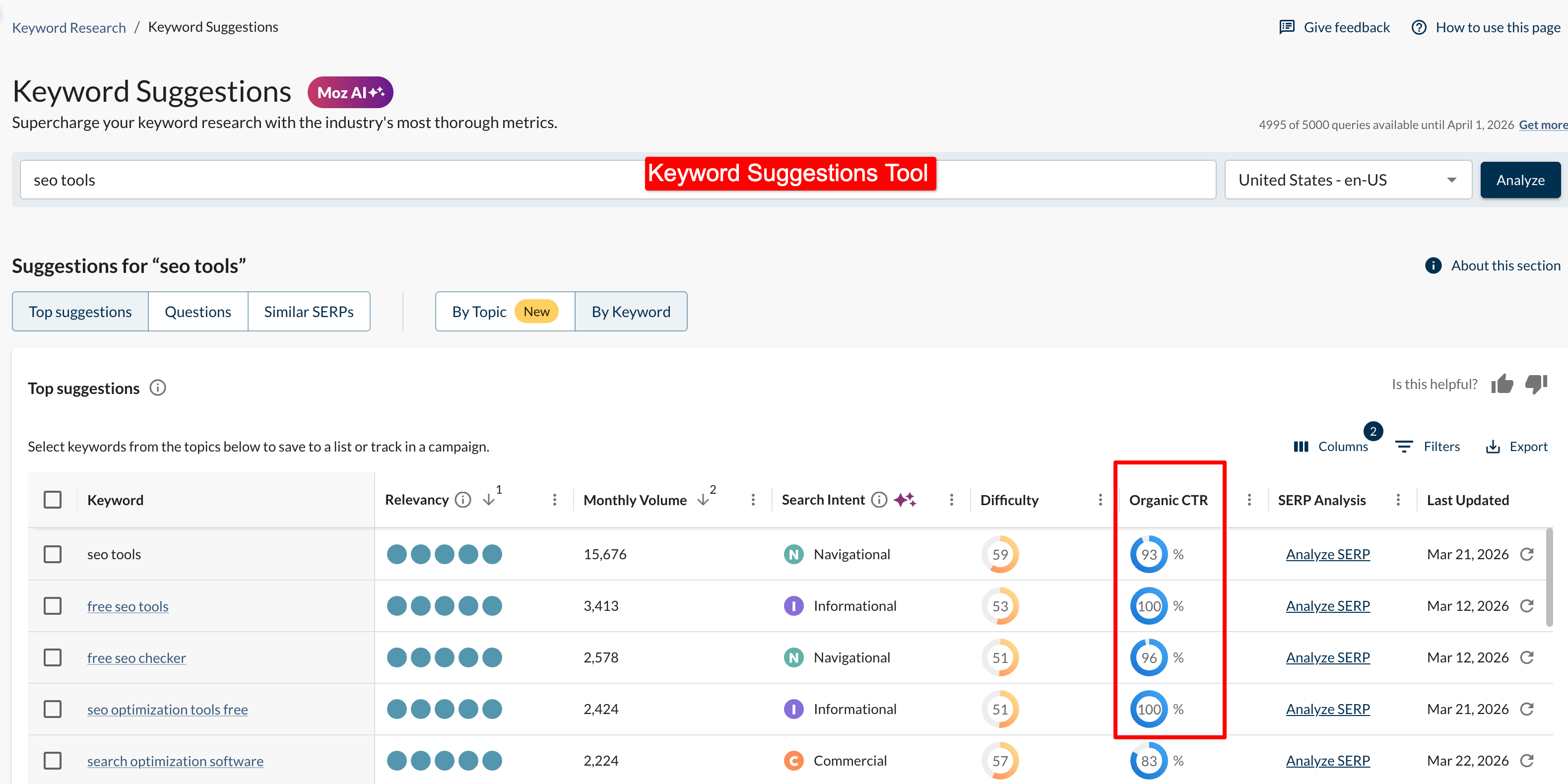 Keyword Suggestions Tool by moz