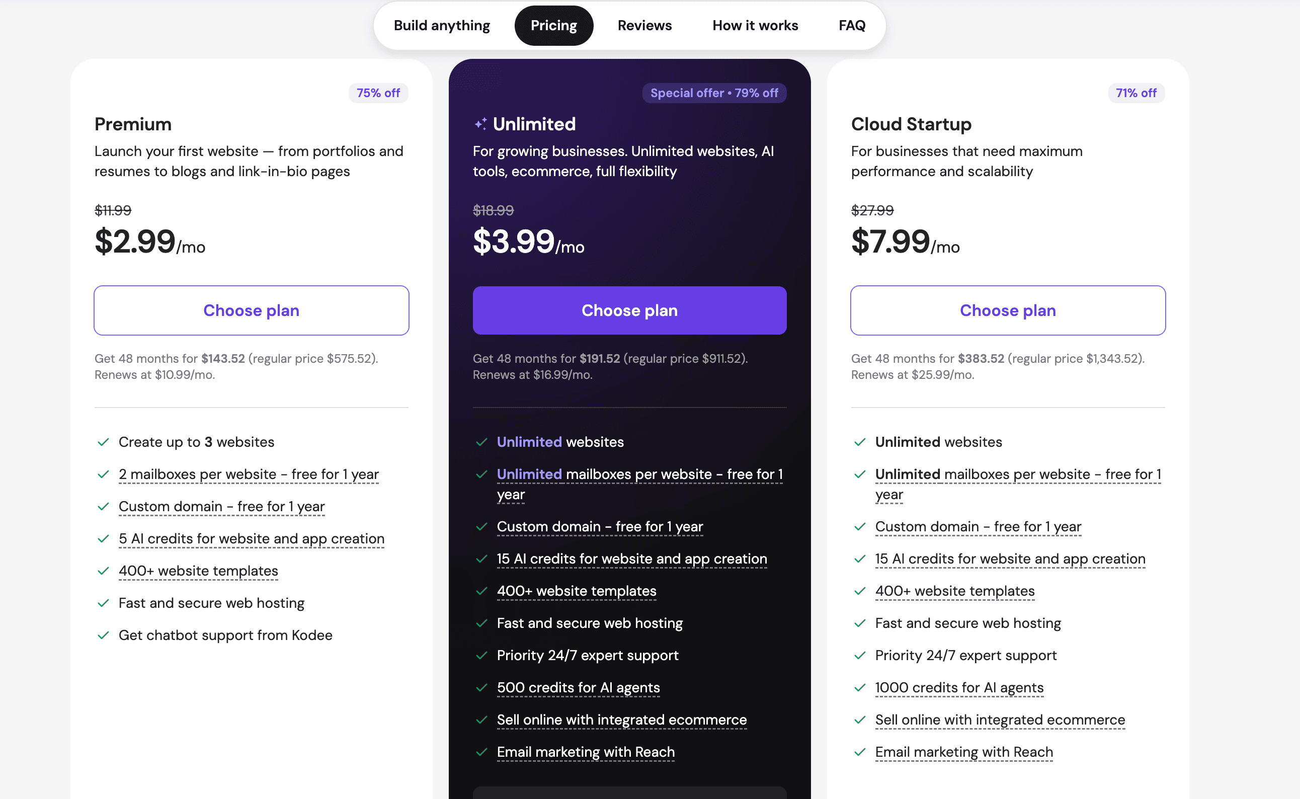 hostinger ai website builder pricing