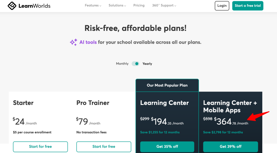 learnworlds black friday offer page