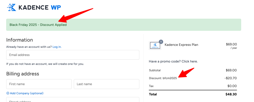 Step 3 Apply the KadenceWP Discount Code
