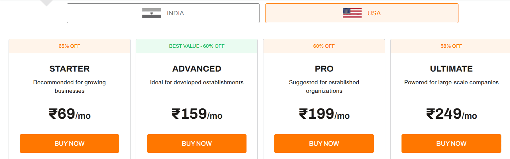 Step 2 Choose a BigRock hosting plan