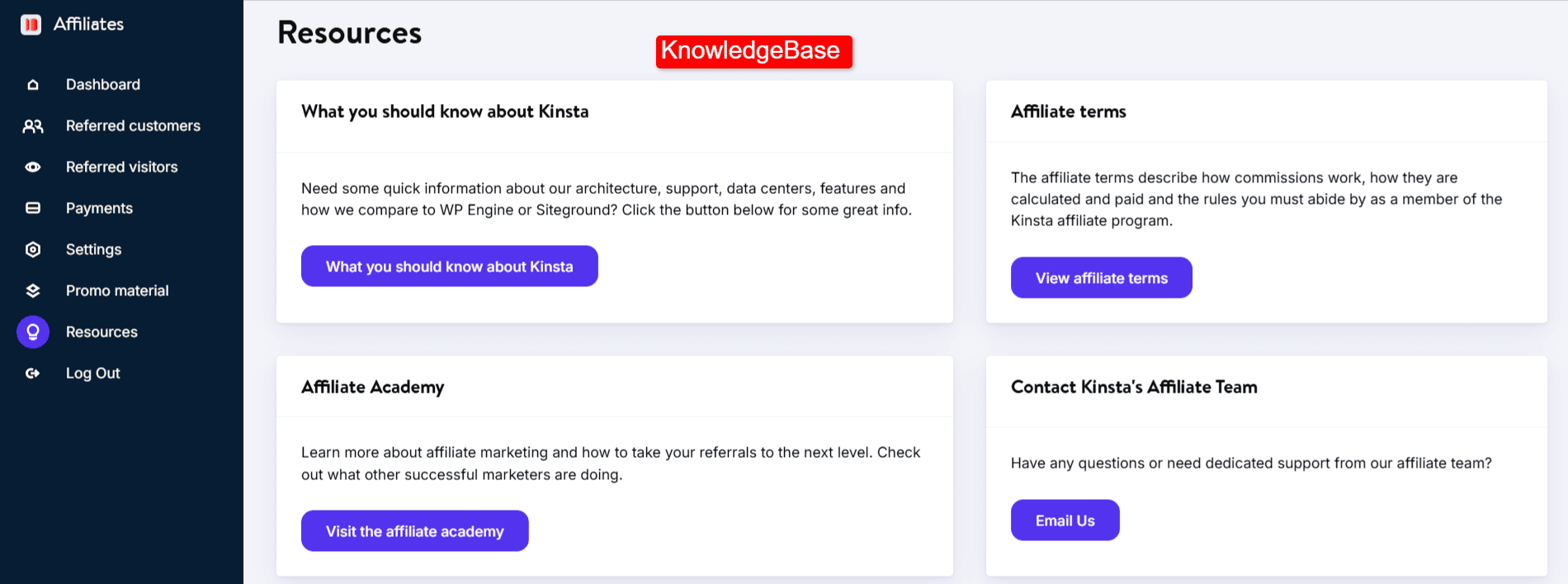 kinsta affiliate program knowledge hub