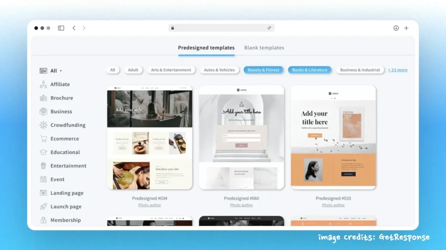 getresponse landing pages templates