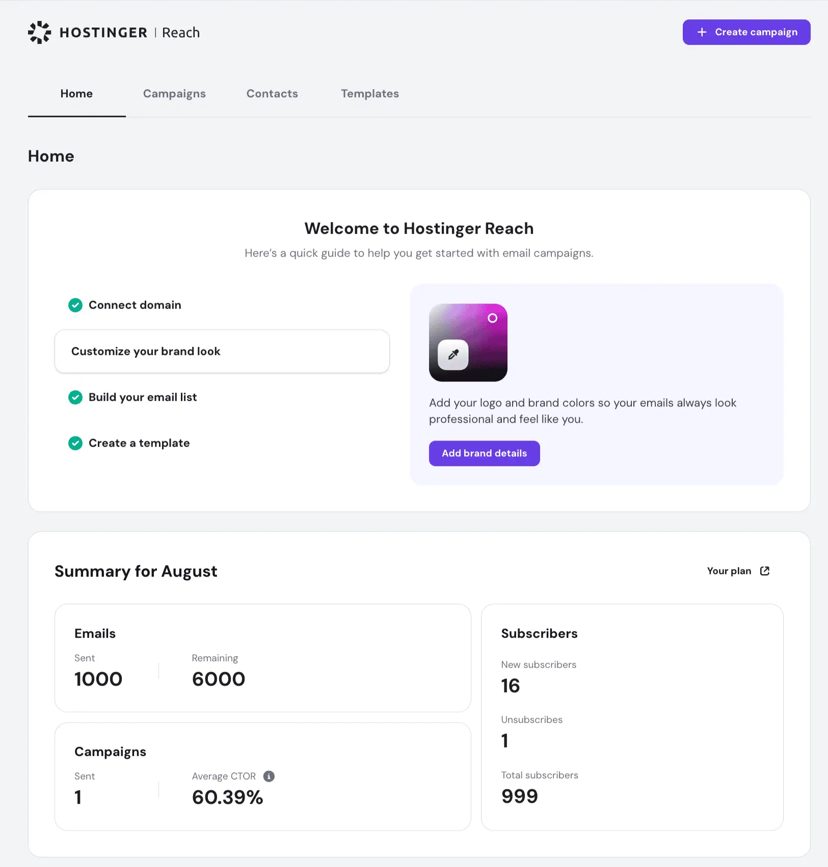 hostinger reach dashboard